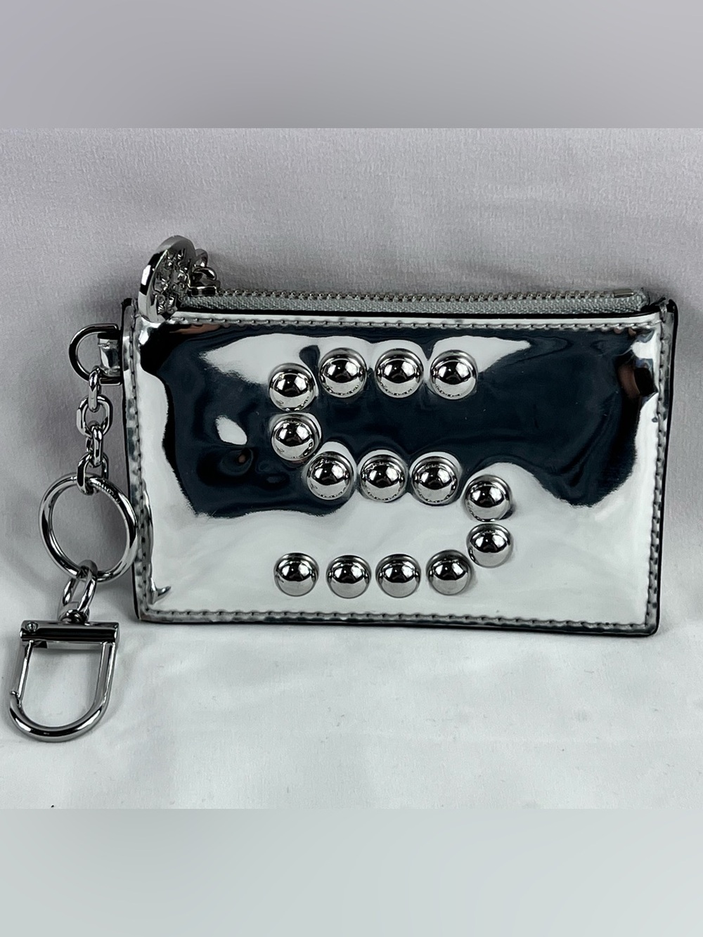 Tory Burch Silver Studded Keychain Phone Pouch - Metallic Card Holder - Letter S